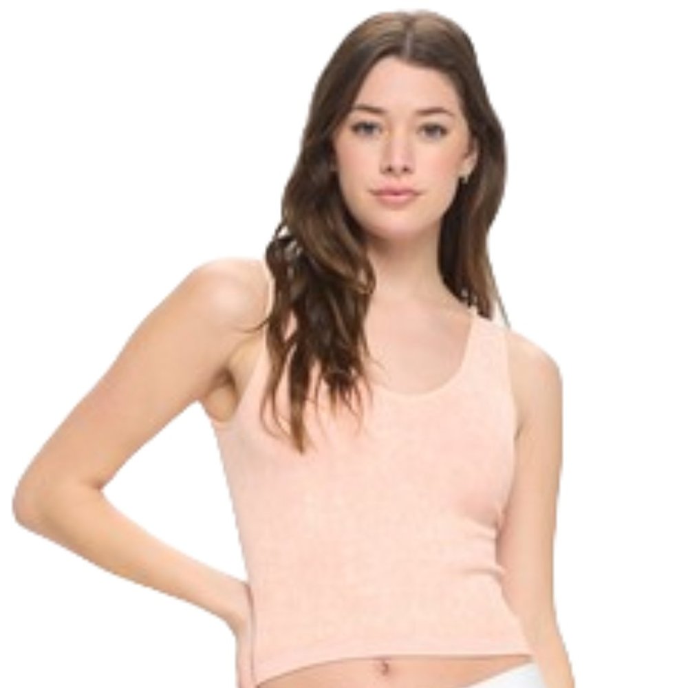 Fitted seamless, sleeveless reversible stone washed ribbed tank-Peach